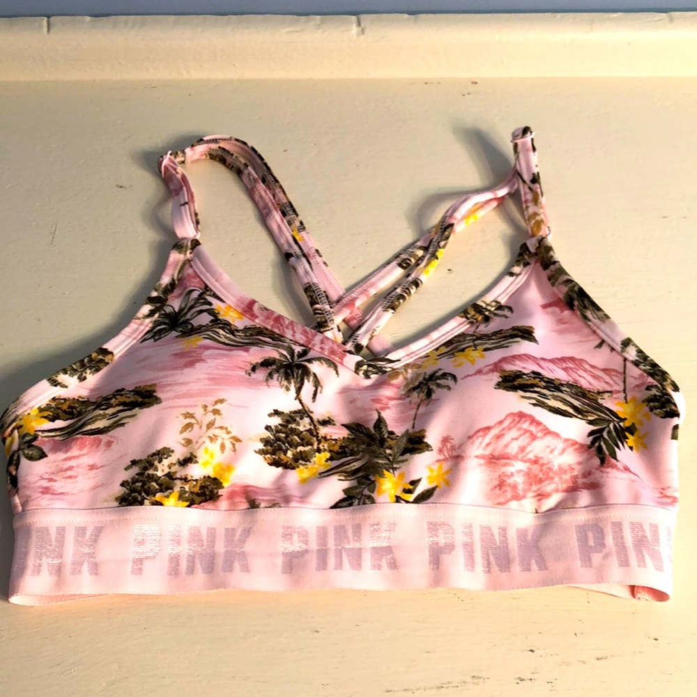 Pink Island Print Sports Bra